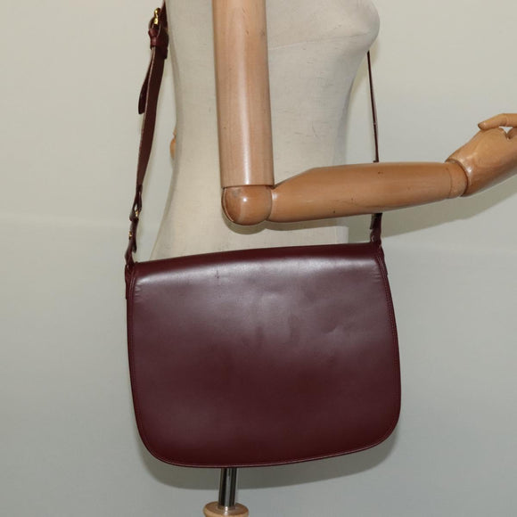CARTIER Must Line Shoulder Bag Leather Bordeaux Gold Auth BA2553