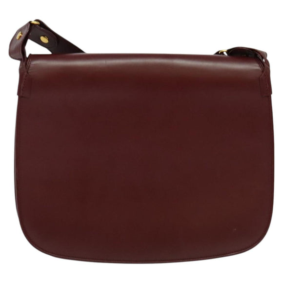 CARTIER Must Line Shoulder Bag Leather Bordeaux Gold Auth BA2553