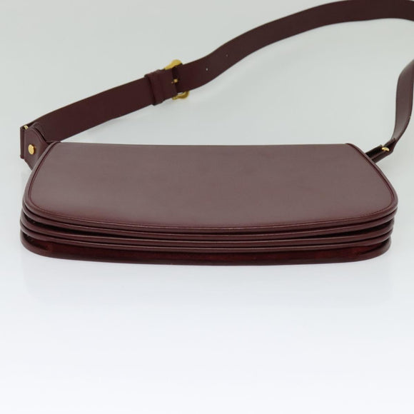 CARTIER Must Line Shoulder Bag Leather Bordeaux Gold Auth BA2553