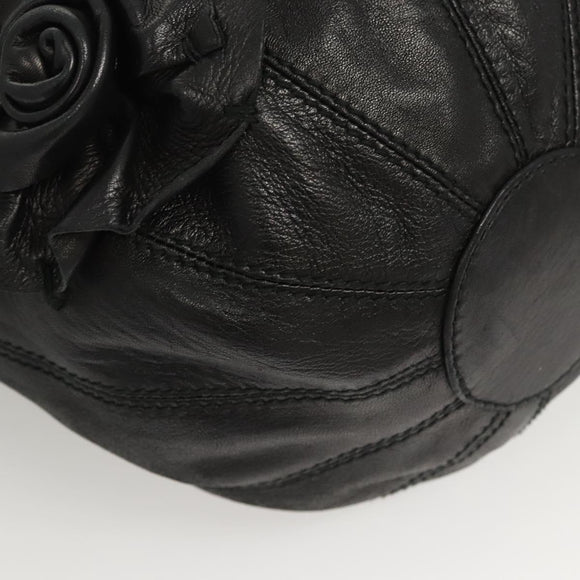 VALENTINO Shoulder Bag Leather Black Gold Auth BA2556