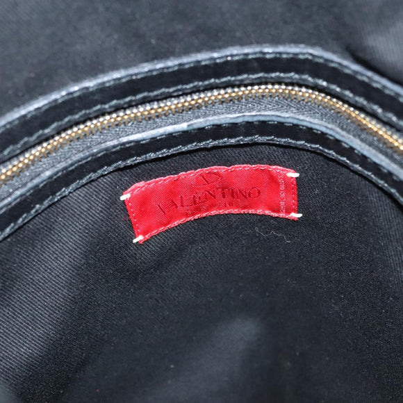VALENTINO Shoulder Bag Leather Black Gold Auth BA2556