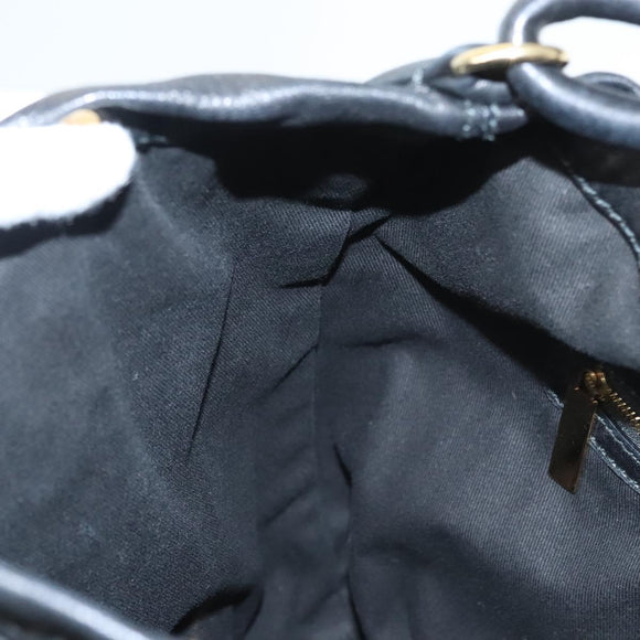 VALENTINO Shoulder Bag Leather Black Gold Auth BA2556