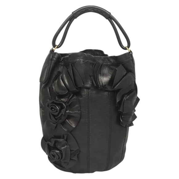 VALENTINO Shoulder Bag Leather Black Gold Auth BA2556