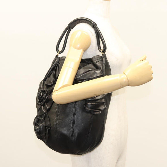 VALENTINO Shoulder Bag Leather Black Gold Auth BA2556