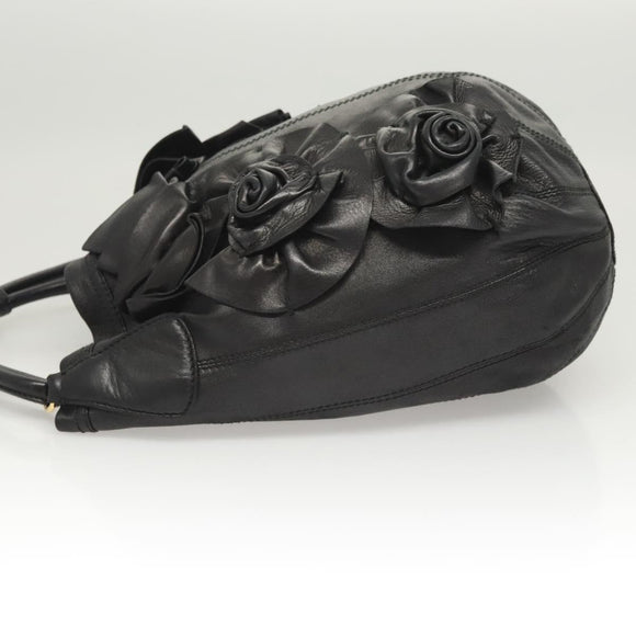 VALENTINO Shoulder Bag Leather Black Gold Auth BA2556