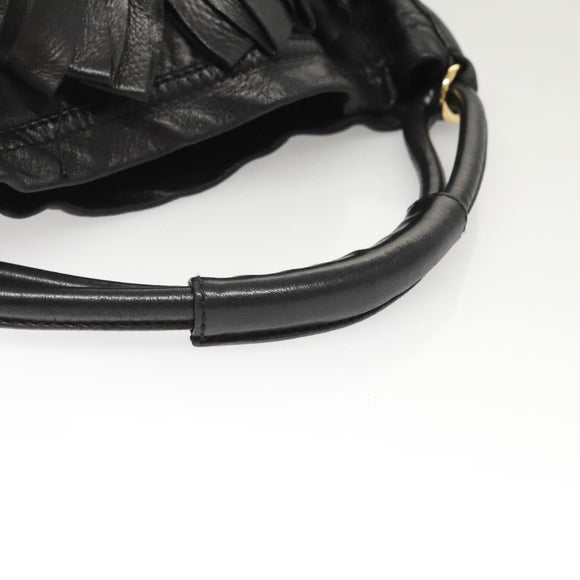 VALENTINO Shoulder Bag Leather Black Gold Auth BA2556