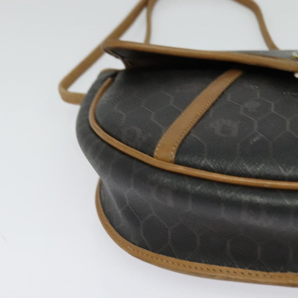 Christian Dior Honeycomb Canvas Shoulder Bag PVC Brown Gold Auth BA2557