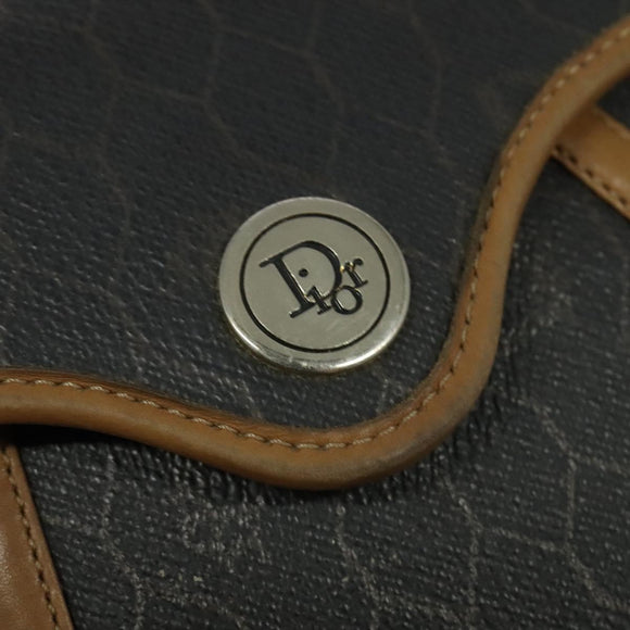 Christian Dior Honeycomb Canvas Shoulder Bag PVC Brown Gold Auth BA2557