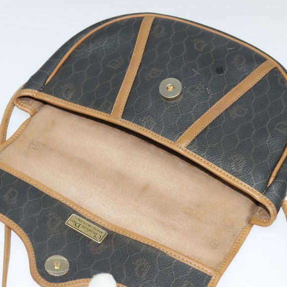 Christian Dior Honeycomb Canvas Shoulder Bag PVC Brown Gold Auth BA2557