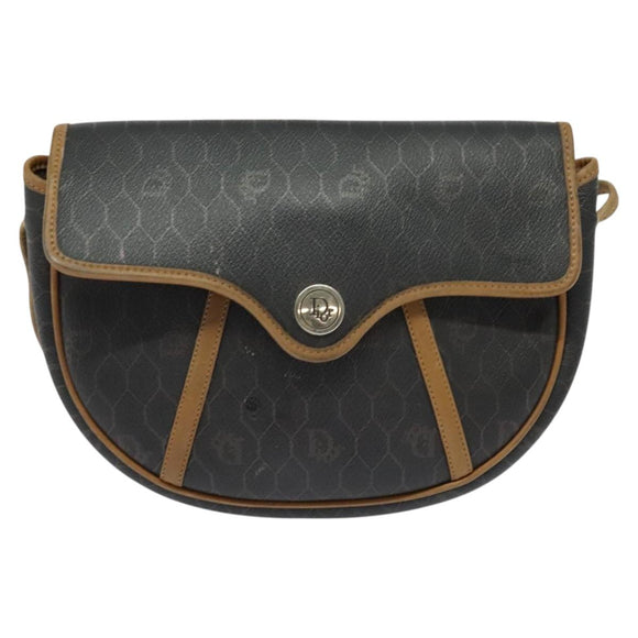 Christian Dior Honeycomb Canvas Shoulder Bag PVC Brown Gold Auth BA2557