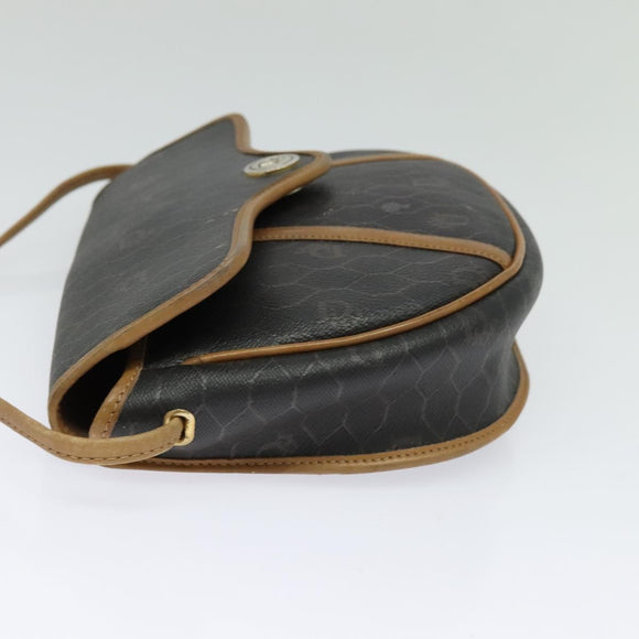 Christian Dior Honeycomb Canvas Shoulder Bag PVC Brown Gold Auth BA2557