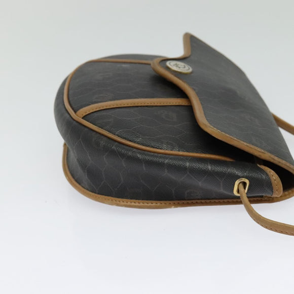 Christian Dior Honeycomb Canvas Shoulder Bag PVC Brown Gold Auth BA2557