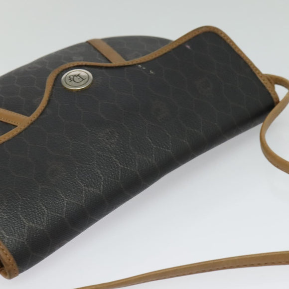 Christian Dior Honeycomb Canvas Shoulder Bag PVC Brown Gold Auth BA2557