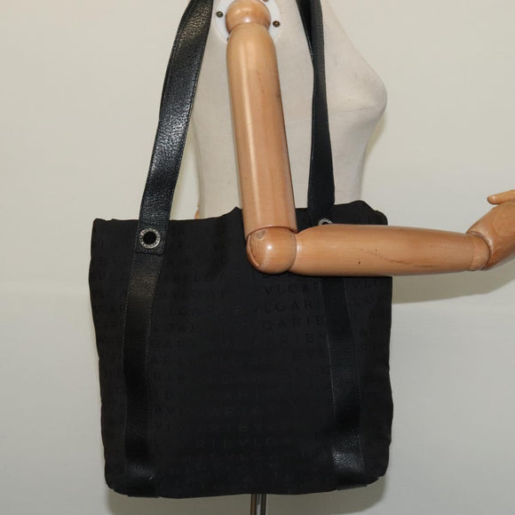 BVLGARI Logo Mania Tote Bag Canvas Black Silver Auth BA2558