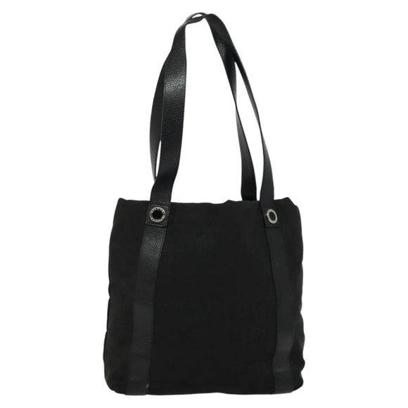 BVLGARI Logo Mania Tote Bag Canvas Black Silver Auth BA2558