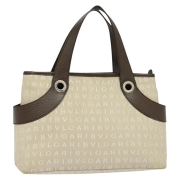 BVLGARI Logo Mania Tote Bag Canvas Beige Silver Auth BA2559