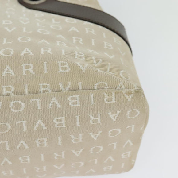 BVLGARI Logo Mania Tote Bag Canvas Beige Silver Auth BA2559