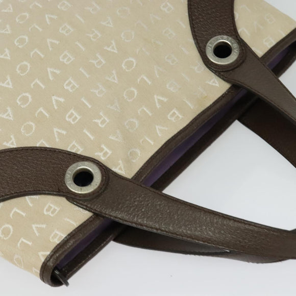 BVLGARI Logo Mania Tote Bag Canvas Beige Silver Auth BA2559