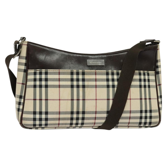 BURBERRY Nova Check Shoulder Bag Canvas Beige Silver Auth BA2560