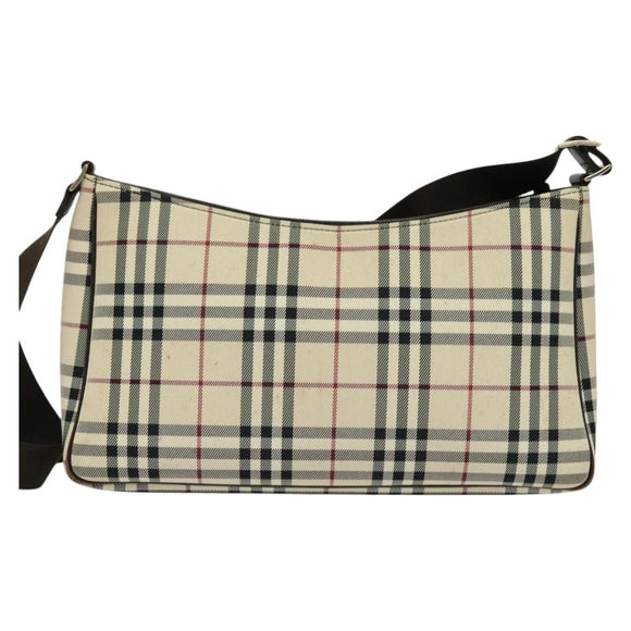 BURBERRY Nova Check Shoulder Bag Canvas Beige Silver Auth BA2560