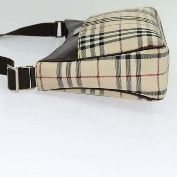 BURBERRY Nova Check Shoulder Bag Canvas Beige Silver Auth BA2560