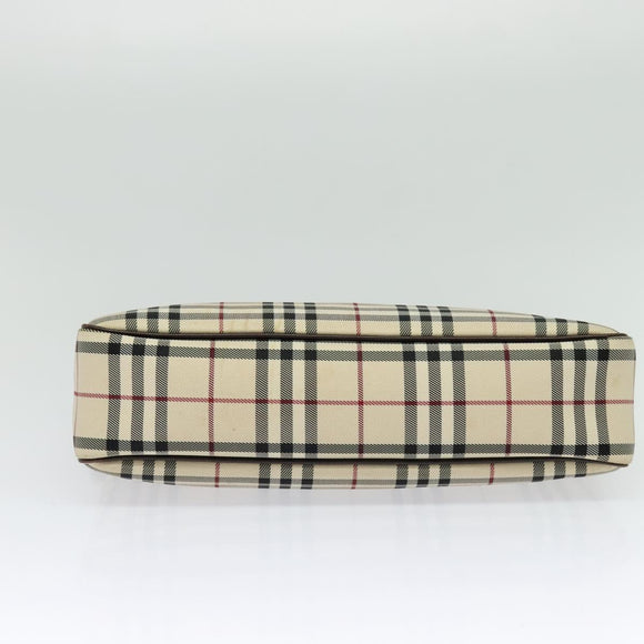 BURBERRY Nova Check Shoulder Bag Canvas Beige Silver Auth BA2560