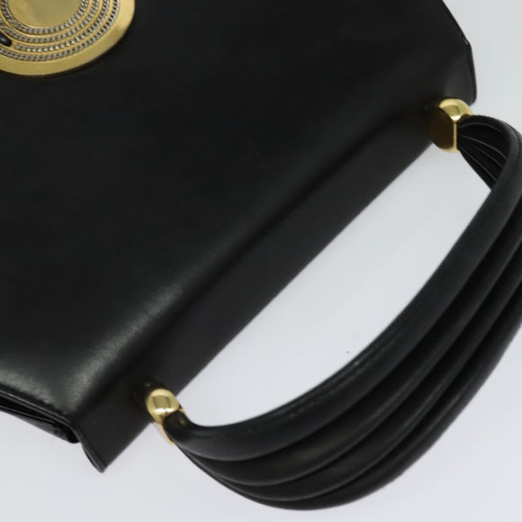 BALLY Hand Bag Leather Black Gold Auth BA2567