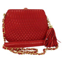 BALLY Chain Shoulder Bag Leather Red Gold Auth BA2568-1