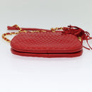 BALLY Chain Shoulder Bag Leather Red Gold Auth BA2568-5