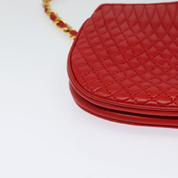 BALLY Chain Shoulder Bag Leather Red Gold Auth BA2568