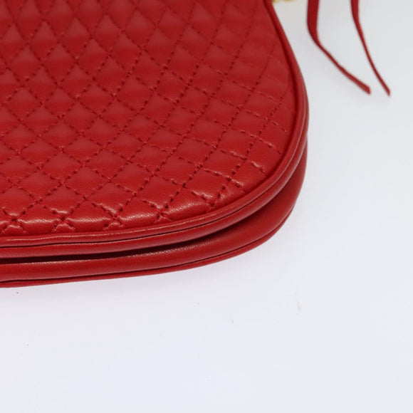 BALLY Chain Shoulder Bag Leather Red Gold Auth BA2568