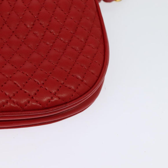 BALLY Chain Shoulder Bag Leather Red Gold Auth BA2568