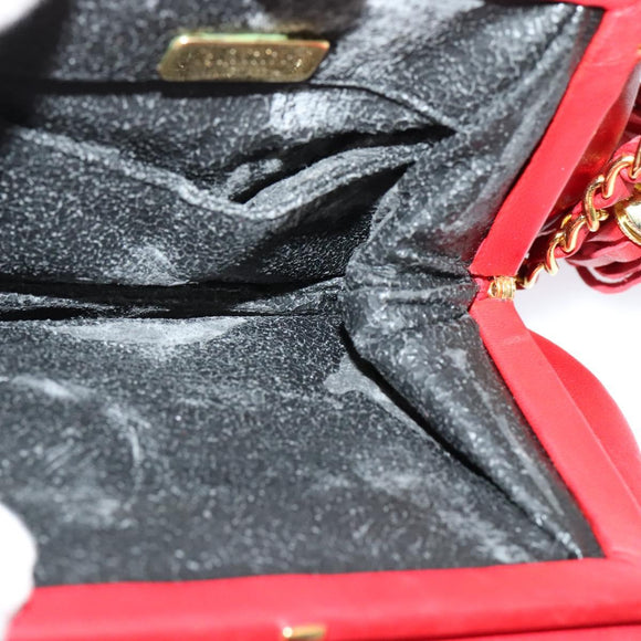 BALLY Chain Shoulder Bag Leather Red Gold Auth BA2568