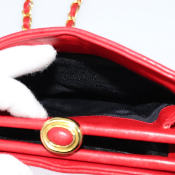 BALLY Chain Shoulder Bag Leather Red Gold Auth BA2568