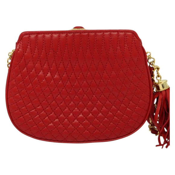 BALLY Chain Shoulder Bag Leather Red Gold Auth BA2568