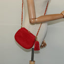 BALLY Chain Shoulder Bag Leather Red Gold Auth BA2568-20