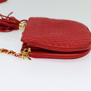 BALLY Chain Shoulder Bag Leather Red Gold Auth BA2568-3