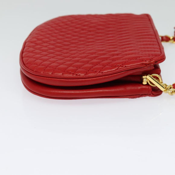 BALLY Chain Shoulder Bag Leather Red Gold Auth BA2568