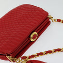BALLY Chain Shoulder Bag Leather Red Gold Auth BA2568-6