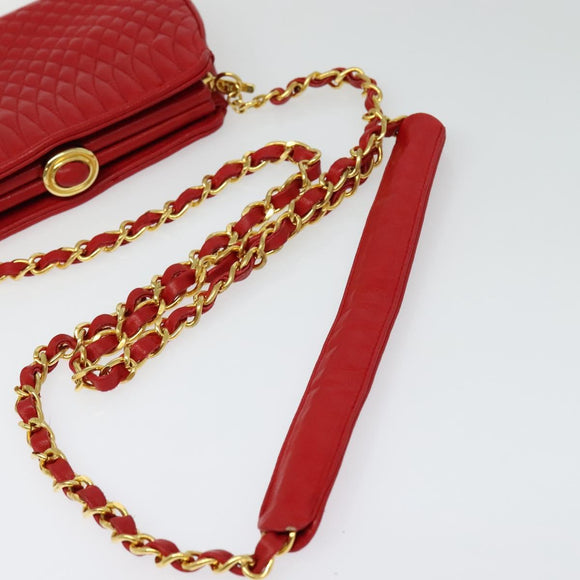 BALLY Chain Shoulder Bag Leather Red Gold Auth BA2568