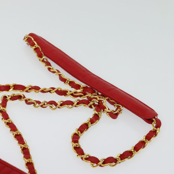 BALLY Chain Shoulder Bag Leather Red Gold Auth BA2568