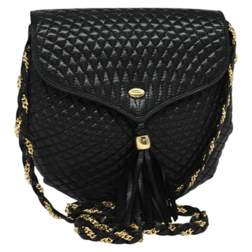 BALLY Chain Shoulder Bag Leather Black Gold Auth BA2569