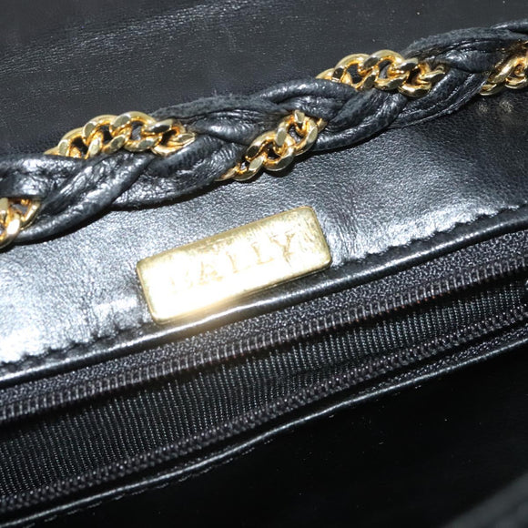 BALLY Chain Shoulder Bag Leather Black Gold Auth BA2569