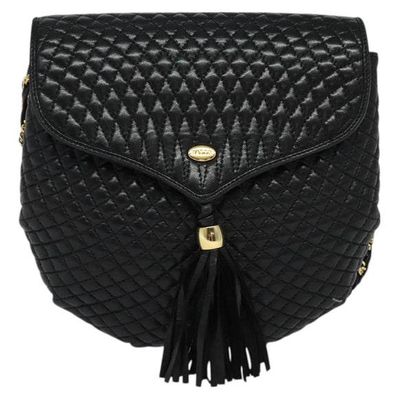 BALLY Chain Shoulder Bag Leather Black Gold Auth BA2569