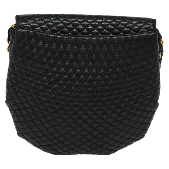 BALLY Chain Shoulder Bag Leather Black Gold Auth BA2569