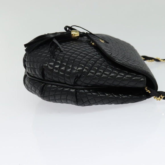 BALLY Chain Shoulder Bag Leather Black Gold Auth BA2569