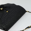 BALLY Chain Shoulder Bag Leather Black Gold Auth BA2569-6