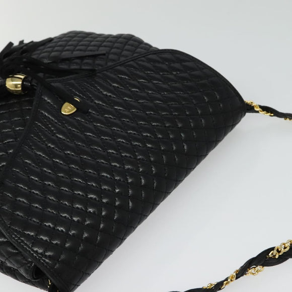 BALLY Chain Shoulder Bag Leather Black Gold Auth BA2569