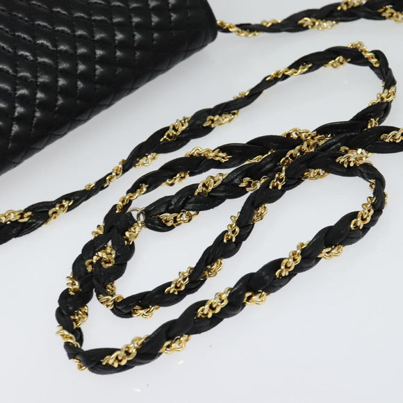 BALLY Chain Shoulder Bag Leather Black Gold Auth BA2569