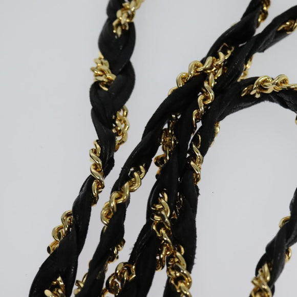 BALLY Chain Shoulder Bag Leather Black Gold Auth BA2569